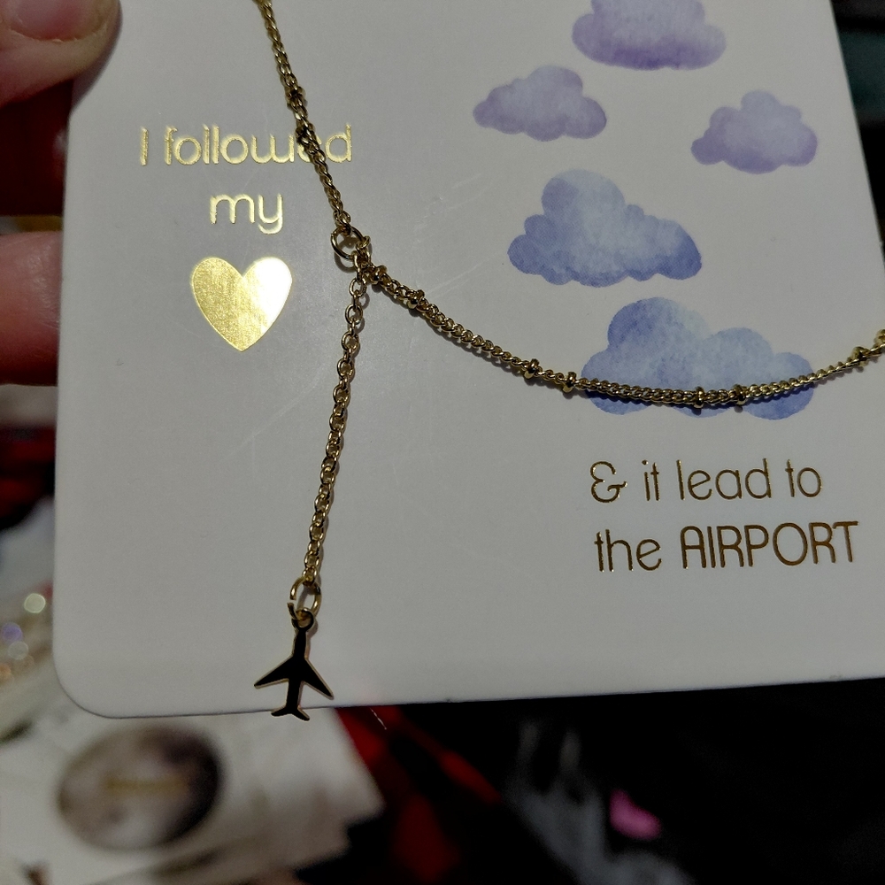 Gold Airplane Pendant Necklace